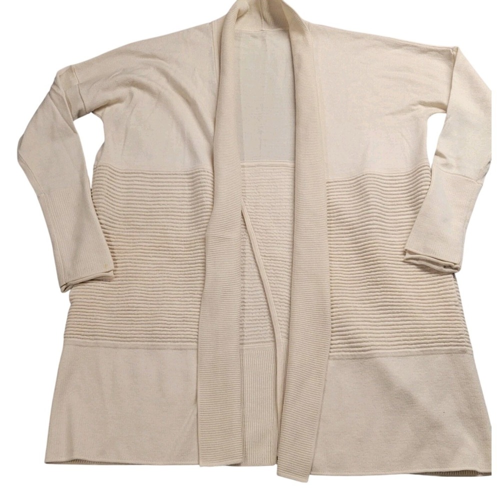 Lululemon Cream Ribbed Mixed Knit Open Front Cardigan Sweater‎ with Pockets